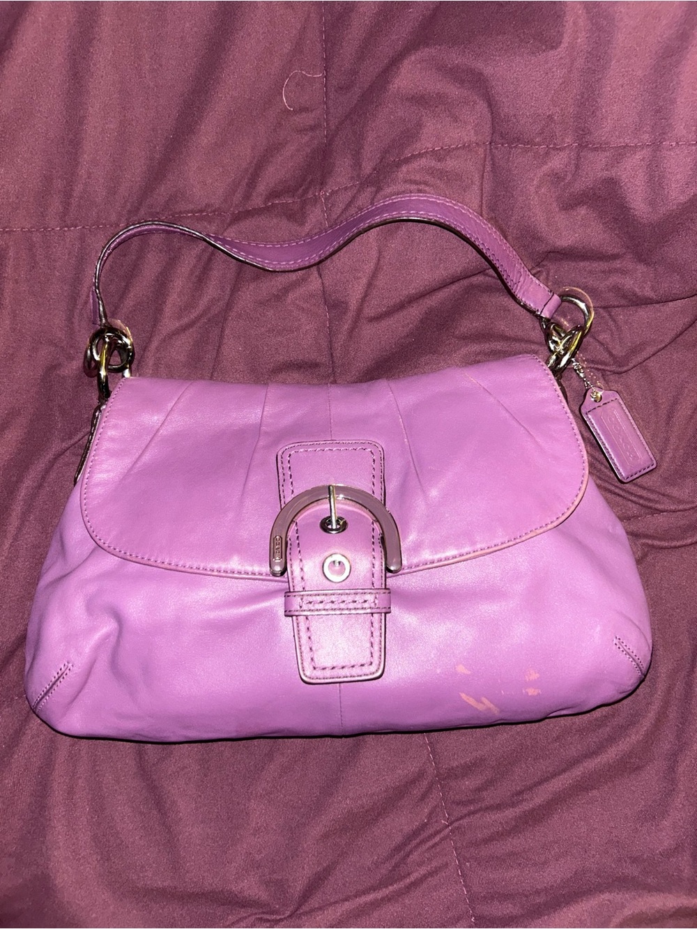 Coach Eggplant Soho Pleated Leather Shoulder Bag - Women's Purse